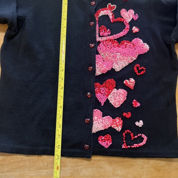 Emma Tricot Black Beaded Heart Sweater Heart Buttons Knit Cardigan Womens Sz M - Picture 8 of 12